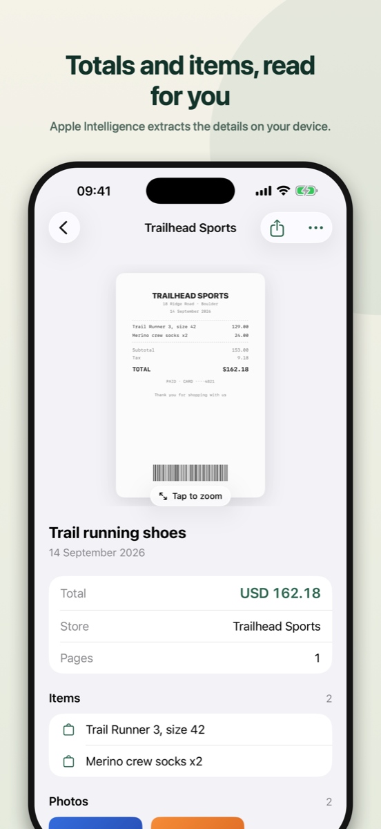 Scanning a receipt with automatic edge detection